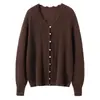 Cardigan de Tricô Gola V de Seda e Caxemira Outono/Inverno 2026 Manga Longa com Design Vazado Top Outerwear Macio e Fofo