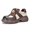 [Precio del Evento 128] Zapatos Casuales Retro de Plataforma con Suela Gruesa, Piel Vacuna Punta Redonda Cordones Caña Baja Zapatos de Tacón Alto