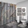 Comercio Electrónico Transfronterizo Cortina de Ducha con Impresión Digital de Mármol Cortina de Ducha Impermeable Juego de Cuatro Piezas Juego de Cortina de Ducha para Baño Suministro Directo del Fabricante