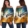 Transfronteiriço top 3D Estampa de Águia novo europeu e americano roupas femininas suéter feminino ombro a ombro top de ombro oblíquo feminino camisa base Feminino