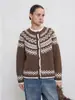 Cárdigan de punto jacquard Fair Isle vintage estilo francés para mujer, otoño e invierno, casual, amigable con la piel, abrigo suéter adelgazante
