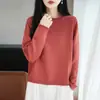 Suéter de Punto para Mujer 2026 Otoño/Invierno Nuevo Algodón Puro Borde Rizado Cuello Redondo Manga Larga Color Sólido Suéter de Punto Holgado Camisa Base