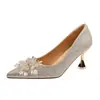 2026 Nuevos Zapatos de Boda de Tacón de Aguja con Pedrería Color Champaña para Mujer Puntiagudos de Tacón Alto Zapatos para Novia Dama de Honor Zapatos de Corte Bajo de Una Sola Tira