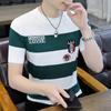Moda Crewneck Ice Silk T-shirt de manga curta Verão Masculino Nova moda adolescente meia-manga bonito All-match Top T Masculino