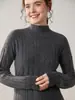 Suéter de Cashmere Cor Pura Novo Outono e Inverno Feminino Gola Alta Meia Alalana Pulôver Solto Suéter Básico Tricotado Suéter Versátil
