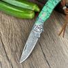 Navaja plegable de acero de Damasco, Cuchillo para fruta, Cuchillo portátil para exteriores, Cuchillo hecho a mano, Mango de turquesa, Cuchillo pequeño, Transfronterizo