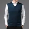 Chaleco de Punto para Hombre con Cuello en V Ajuste Delgado de Negocios Sin Mangas Chaleco de Punto Chaleco para Hombre Capa Base Suministro Directo de Fábrica