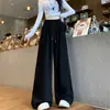 Pantalones Casuales Nuevos de Otoño para Mujer, Cintura Elástica, Cordón, Pierna Ancha, Holgados, Adelgazantes, Rectos, de Cintura Alta, Caídos, de Longitud al Suelo