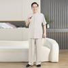 Pijama de seda de algodón para hombres de mediana edad y mayores, pantalones de manga corta para papá, ropa para el hogar, conjunto de cárdigan de algodón artificial para abuelo, fino