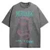 Camiseta de Algodão Solta Nirvana Banda Rock Nirvana Cobain Lavagem Vintage Retro Tingida com Cera