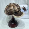 Boina Plaid de Felpa Retro Japonesa para Niños Otoño e Invierno Cara Pequeña Casual Sombrero Octogonal de Pintor Sombrero Cálido de Presboy