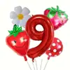 Paquete de Globos de Aluminio Digitales Rojos Lindos de Frutas Fresa de 32 pulgadas Suministros de Decoración para Celebración de Fiesta de Cumpleaños Infantil