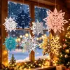Nuevas decoraciones colgantes navideñas holográficas 3D de colores con forma de copo de nieve, banderines colgantes, colgantes en espiral de copo de nieve tridimensionales, juego de seis piezas