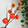 Fruta de caqui artificial de Natal, flores artificiais para decorações de Ano Novo em casa, galhos de árvore de frutas artificiais, romã de 7 cabeças, flores artificiais no atacado