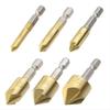 Cuchillo de biselado de cinco hojas con mango hexagonal y revestimiento de titanio de 6 piezas, dispositivo de biselado para carpintería, broca para agujeros avellanados, broca para agujeros avellanados, tornillo para broca para agujeros avellanados.