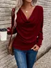 Colección de Otoño Transfronteriza de Amazon 2025: Camiseta de Color Sólido con Cuello en V, Top Elegante y de Moda de Manga Larga para Mujer, Adecuado para Usar en Capas en Otoño e Invierno