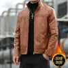 Casaco de couro masculino para o exterior outono e inverno estilo coreano moderno slim fit bonito juventude vestuário de motocicleta gola alta jaqueta de couro masculino