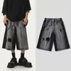 Shorts Vaqueros Cargo Lavados Desgastados Vintage 7/8 Primavera Verano Sueltos Rectos Unisex Pierna Ancha de Marca Tendencia Pantalones Cortos