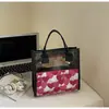 Bolsa de Mano Translúcida con Forma de Corazón, Lona Portátil, Estampado de Corazón Color Durazno, Neceser con Cremallera, Neceser Cuadrado de Gran Capacidad