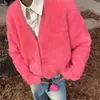 Cardigan de tricô com gola V, macio e aconchegante, em pelo de marta multicolorido, estilo retrô americano, casaco macio e aconchegante para outono e inverno, casaco suéter casual para mulheres