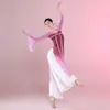 Nuevo Estilo Hanfu Ajustado Clásico Vestido Fluido de Danza para Mujer, Hanfu con Cinturilla Alta hasta el Pecho, Vestido Chino de Práctica con Largas Cintas Fluidas, Vestido de Gasa Estilo Han y Tang