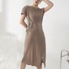 Vestido plisado, Largo medio, Diseño irregular, Miyake con cordones de manga corta suelto de alta gama falda midi