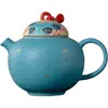 Tetera de Cerámica para el Hogar con Diseño de Ventana Floral Pintado a Mano en Azul Niebla Roja Estilo Dinastías Tang y Song, Tetera Perfecta, Juego de Té Kung Fu, Tetera Pequeña