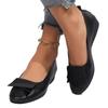 Otoño Nuevo Estilo Zapatos Planos con Lazo y Punta Redonda de Tacón Medio de Boca Baja para Mujer Comercio Exterior Tacón de Cuña Retro Suela Suave Cuatro Estaciones Zapatos de Trabajo Tipo Mocasín