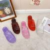 Chinelo Antiderrapante Cristal Princesa Transparente de Salto Médio para Banheiro Feminino, Banho, Uso Doméstico, Sandálias Antiderrapantes de Sola Grossa para Adultos
