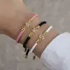 Pulsera con Letras de Venta Caliente Transfronteriza de Cobre Incrustada con Circonita Letra Inicial A-Z Cordón Rosa Chapado en Oro Pulsera de 26 Iniciales Inglesas