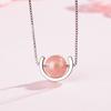 Collar de Cristal de Fresa Natural Cristal Rosa Colgante de Cuentas Redondas Cadena Corta para Clavícula para Mujer Coreana
