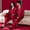 Seda de hielo primavera y otoño manga larga pantalón largo rojo festivo año zodiacal cuello solapa cárdigan nuevo conjunto de ropa de boda para el hogar