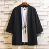 Estilo Chino Verano Nueva Llegada Camisa Cárdigan Hanfu de Color Sólido Suelta para Hombre Talla Grande Moda Casual Algodón y Lino Manga