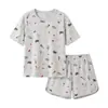 Conjunto de Pijama Curto de Algodão Puro para Mulheres de Verão, Casual e Soltinho, Pode Ser Usado Fora de Casa, com Bojos, Roupa de Casa 100% Algodão