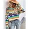 Suéter de Tricô Patchwork Outono e Inverno Transfronteiriço Novo Estilo Europeu e Americano Amazon Suéter de Tricô Colorido Bloco Listrado de Comércio Exterior Gola Redonda