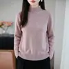 Suéter básico elegante sem costura, macio e liso para o início do inverno, top de malha de cor sólida com decote meio alto vazado, emagrecedor, para mulheres