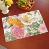 Flor Flor Posavasos Estilo Pastoral Textura Imitación Lino Color Brillante Manteles Individuales Ratón Blanco Decoración del Hogar Tela para el Hogar