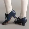 Plataforma Independiente de Amazon Comercio Exterior Transfronterizo Primavera 2025 Estilo Nuevo Europeo y Americano Huecos de Tacón Alto con Cordones Talla Grande Zapatos Casuales para Mujer