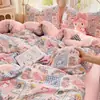 Conjunto de Pijama de Gaze Dupla Camada Classe A Quatro Peças Estilo Fresco Ins Super Macio Algodão Puro Desenho Animado Roupa de Cama para Estudante Conjunto de Três Peças