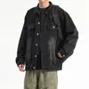 Jaqueta jeans masculina de outono e inverno, casaco casual, jaqueta preta, roupas vintage largas masculinas, casaco jeans plus size