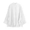 Para Aliexpress Popular Atacado Transfronteiriço Estilo Europeu e Americano Feminina Solta Manga Morcego Gola Mandarim Camisa com Babados