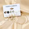 Conjunto Europeu e Americano de Novos Brincos de Pérola Francesa Conjunto de Brincos Círculo Geométrico Conjunto de 6 Peças Múltiplos Pares de Brincos de Metal para Mulheres