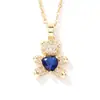 Collar de Oso con Diamantes Completo Transfronterizo Europeo y Americano para Mujer, Acero de Titanio Chapado en Oro Cobre Zirconita Microincrustada, Cadena para Clavícula Estilo Lindo y Dulce Colgante