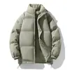 Casaco de algodão grosso de inverno para homens, jaqueta de algodão de corte solto, casaco moderno com gola alta, jaqueta puffer para casais, blusa versátil de cor sólida, casaco de algodão