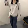 Tecido Andy Veludo, suéter feminino de inverno com gola polo, blusa de malha feminina, top de alta qualidade para outono e inverno