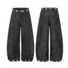 Jia Yi Ku 2026 Nuevo Estilo Americano High Street Ro Jacquard Agrietado Personalizado Jeans Cimitarra Pantalones Anchos Sueltos