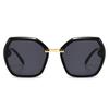 Óculos de sol femininos Nova Moda 2024 Lente transparente perna de metal marinho armação grande óculos de sol poligonais óculos europeus e americanos