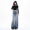 Transfronterizo Otoño 2026 [Pantalones Anchos Populares de Pedrería] Pantalones Anchos de Pedrería Azul Vintage con Brillo Fino Pantalones Largos Simples Versátiles