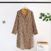 Camisón de mujer de algodón de manga larga de gasa de doble capa, primavera y verano, nuevo, sencillo, talla grande, vestido para casa, retro, vestido de longitud media para mujer