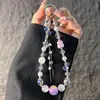 Exquisita correa para teléfono en forma de calabaza con degradado, cristales brillantes y borlas, cordón corto para teléfono, accesorio llavero para bolso